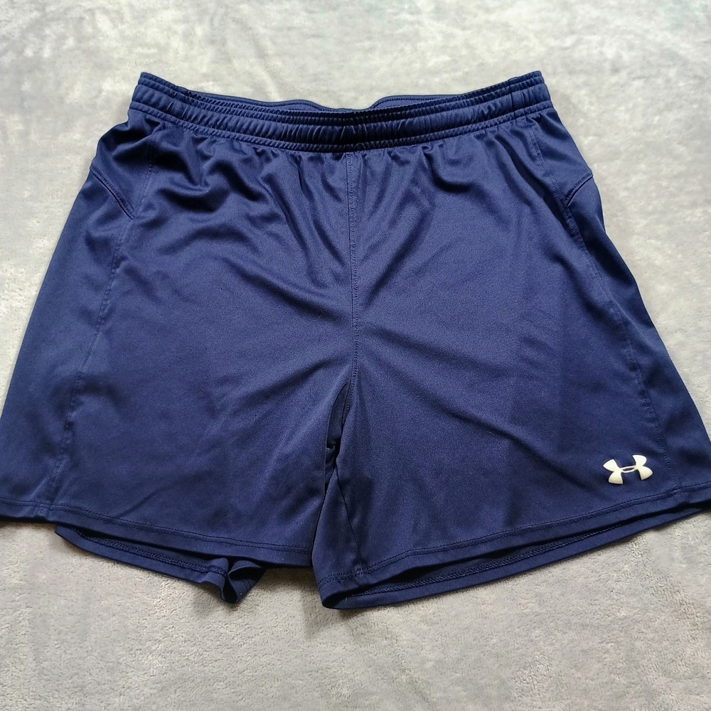 Under Armour Mens HeatGear Athletic Shorts Navy Blue Medium Loose Fit